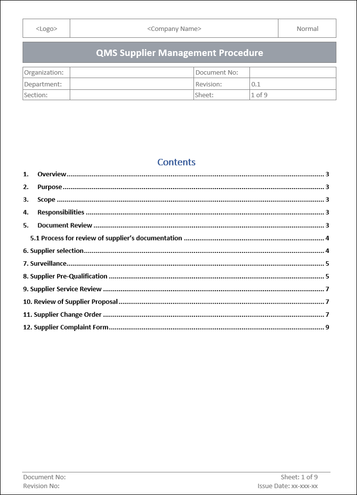 QMS Supplier Management Procedure