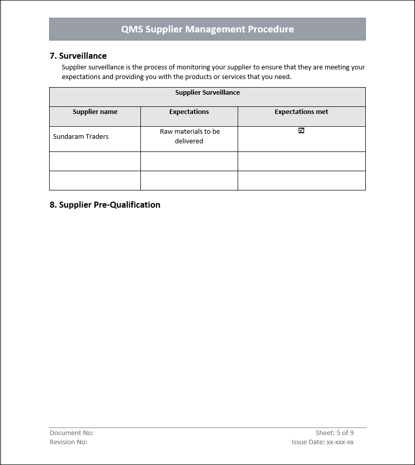 QMS Supplier Management Procedure Templates