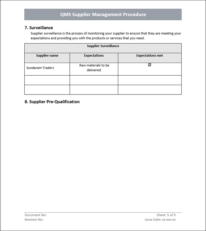 QMS Supplier Management Procedure Templates