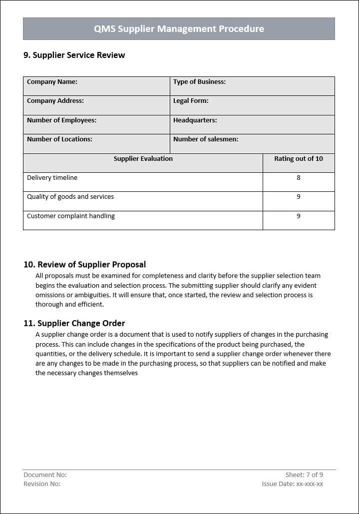 Quality Management System Supplier Management Procedure Word Template