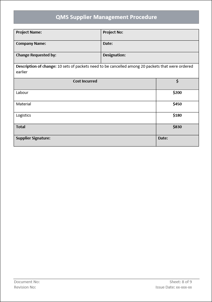 Quality Management System Supplier Management Procedure Template Word