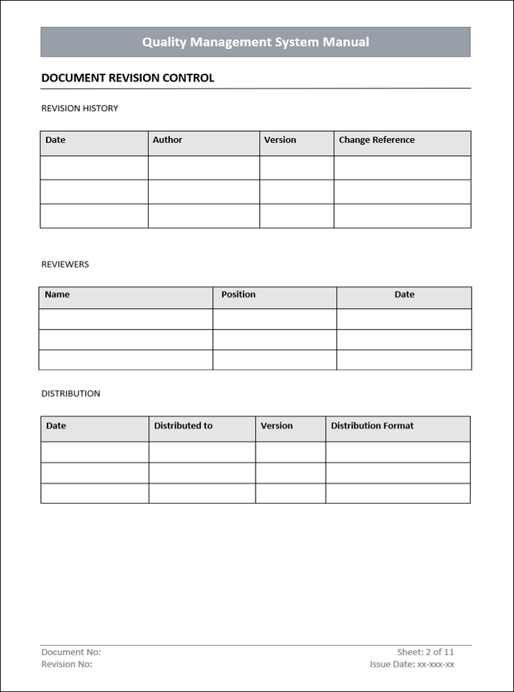 QMS manual Document revision control