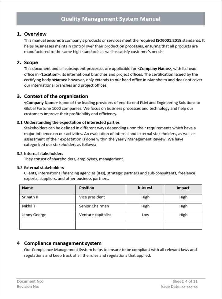 Qms Header Sample QMS Quality Management Manual (ISO 9001) | Quality Manual Template Wor ...