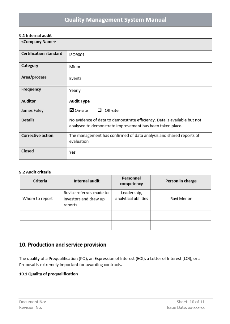 QMS internal audit