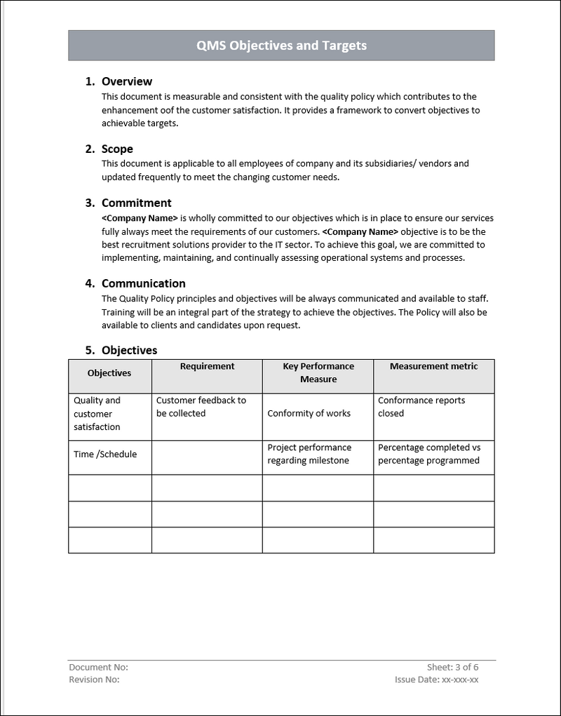 QMS objectives and target Template - ISO 9001 | QMS Objectives and Tar ...