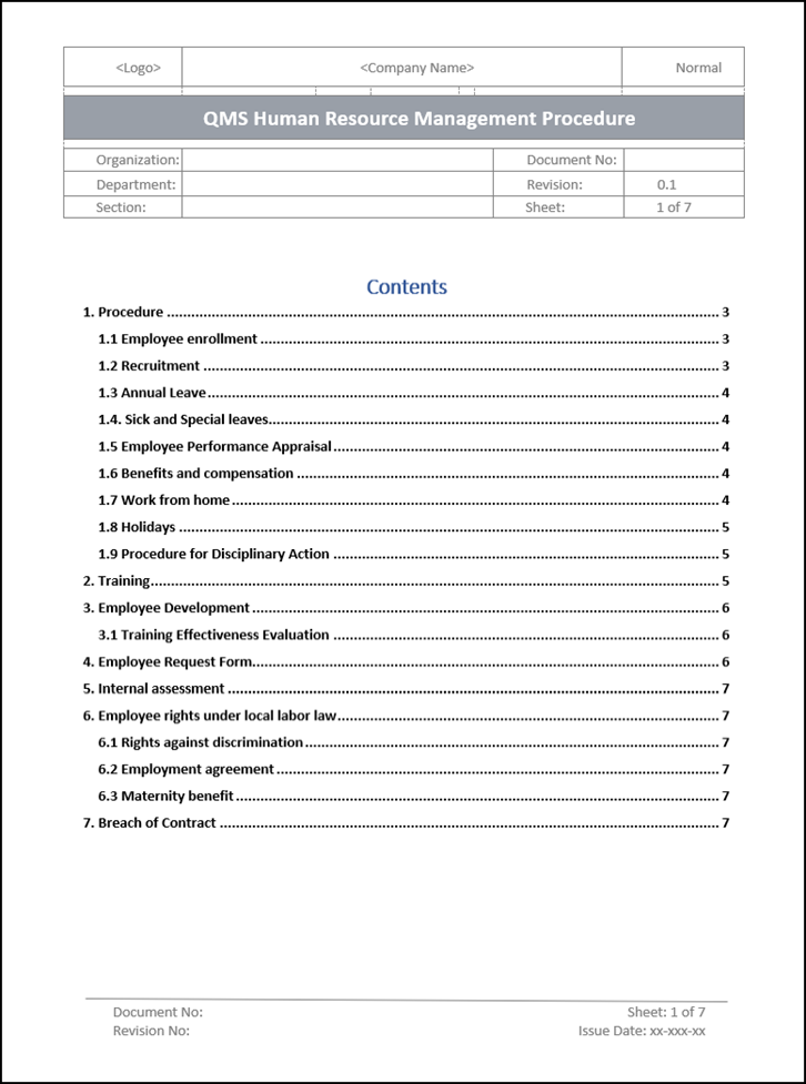 QMS Human Resource Management Procedure