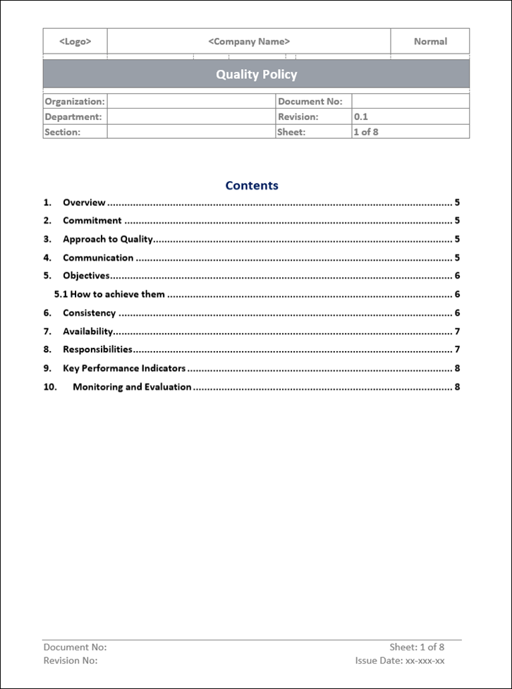 Quality Policy Samples QMS Quality Policy Template - ISO 9001 | Quality Policy Word Template ...