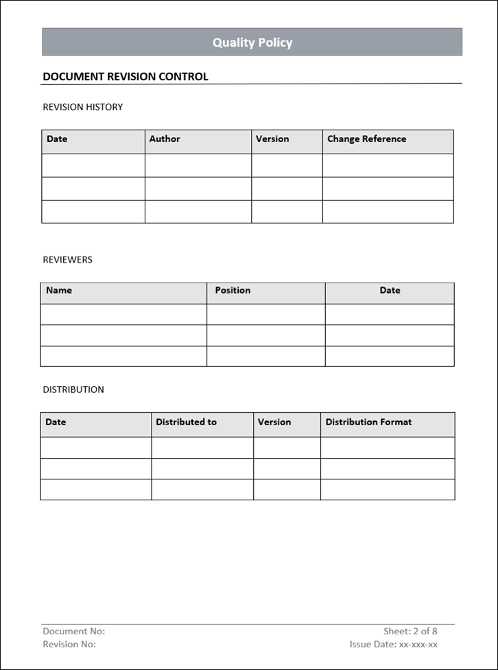 Quality Policy Samples QMS Quality Policy Template - ISO 9001 | Quality Policy Word Template ...