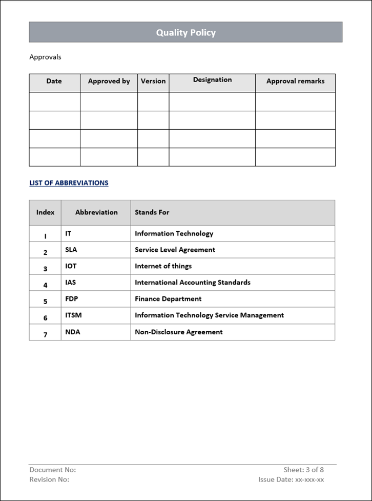 Quality Policy Samples QMS Quality Policy Template - ISO 9001 | Quality Policy Word Template ...