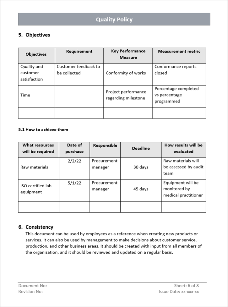 Quality Policy Samples QMS Quality Policy Template - ISO 9001 | Quality Policy Word Template ...