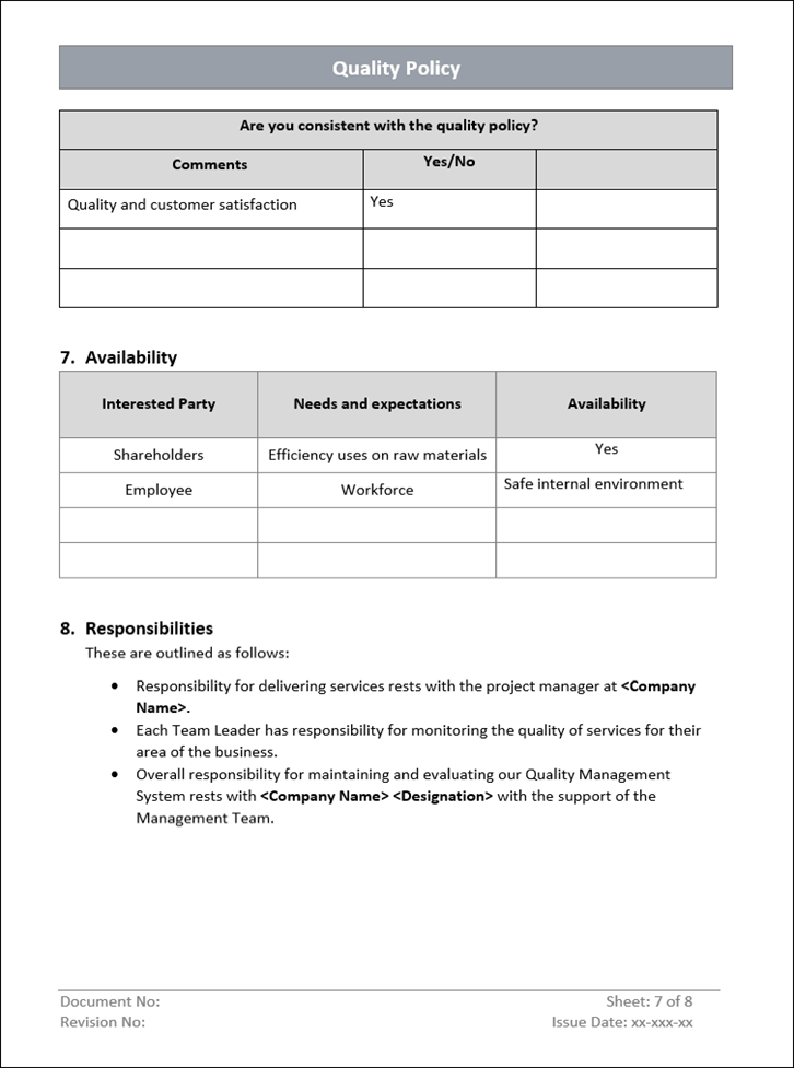 Quality Policy Samples QMS Quality Policy Template - ISO 9001 | Quality Policy Word Template ...