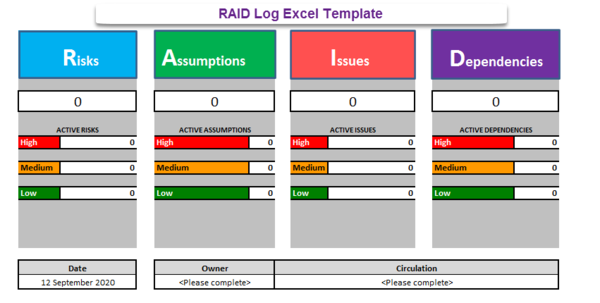 RAID Log Excel Template, RAID Log 