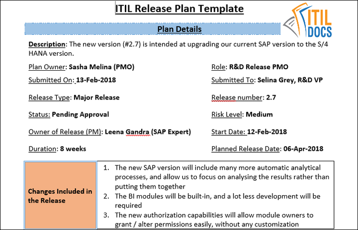 Release Plan Template