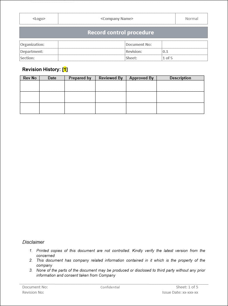 Record control procedure- ISO14001 – ISO Templates and Documents Download