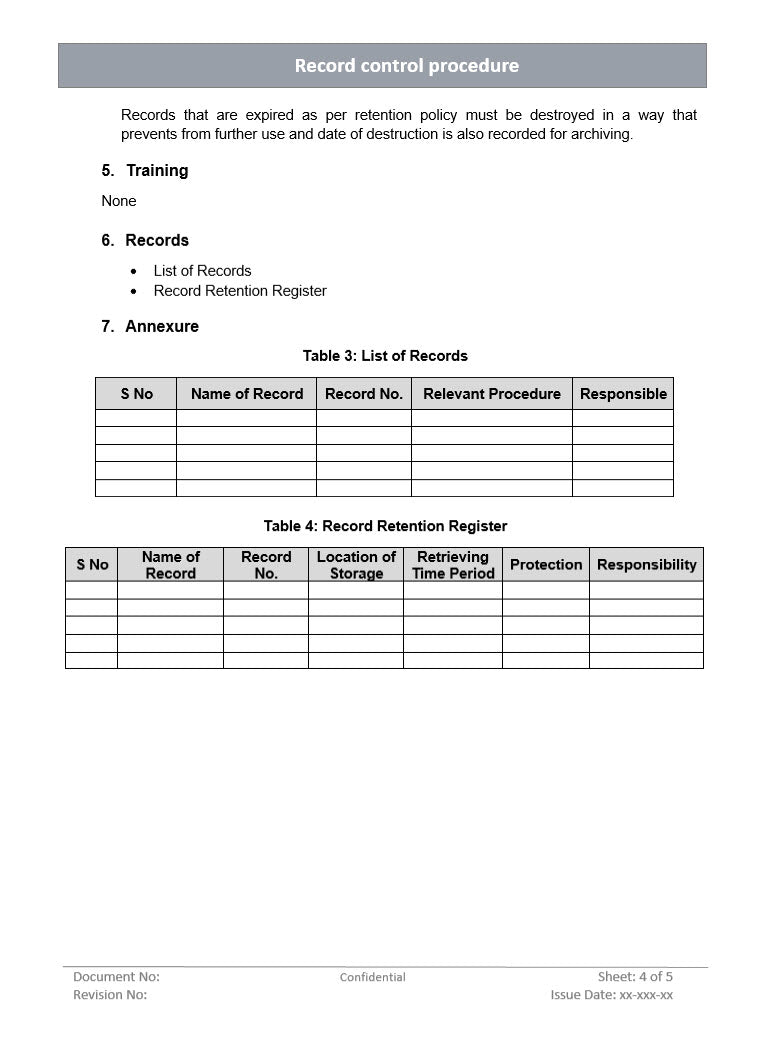 Control Record Sample Record control procedure- ISO14001 – ISO Templates and Documents Download