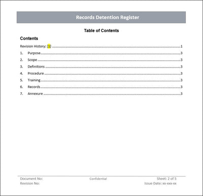 Records Detention register