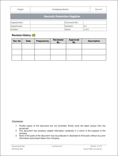 Records Detention register