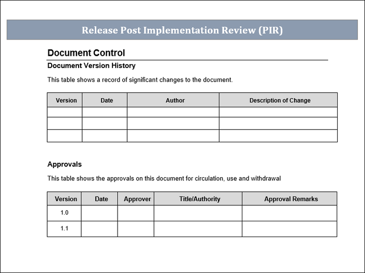 Release PIR Template