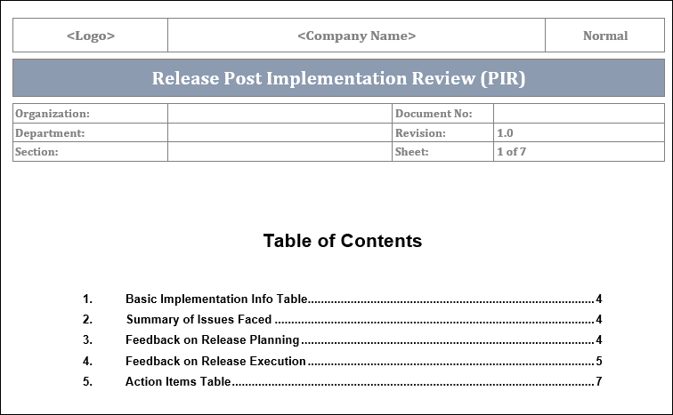 Pir Report Sample ISO/IEC 20000-1 Release Post-Implementation Review Template – ISO ...
