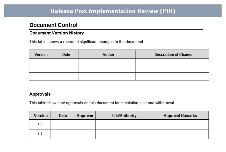 Release Post Implementation Template 