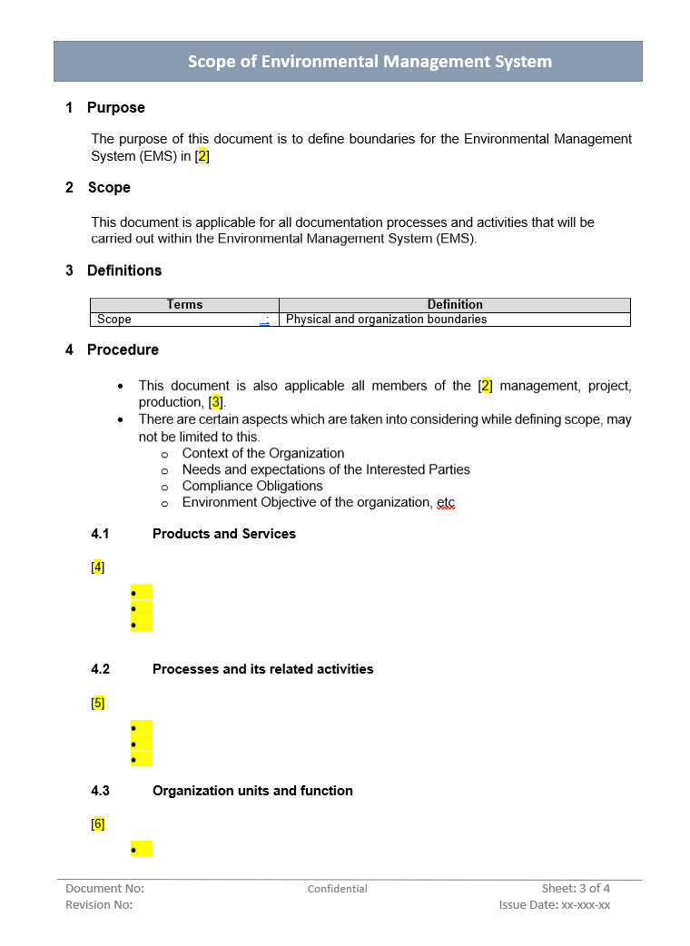 Environmental Management System Framework Examples Scope of Environment management system- ISO 14001 – ISO Templates and ...