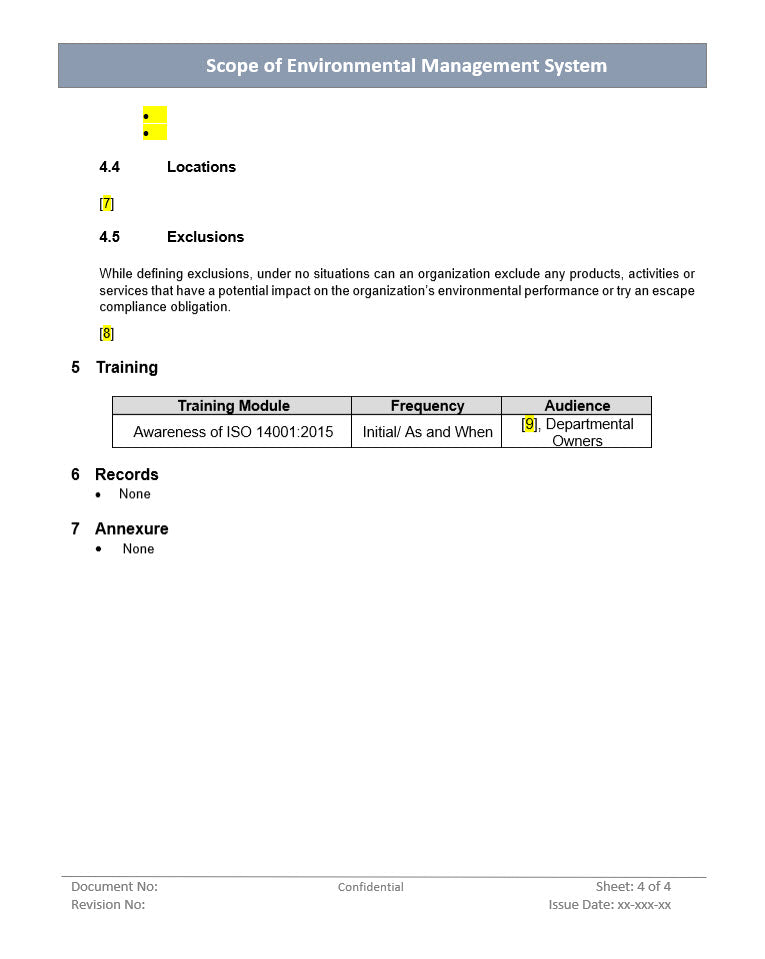 Scope of Environmental management system