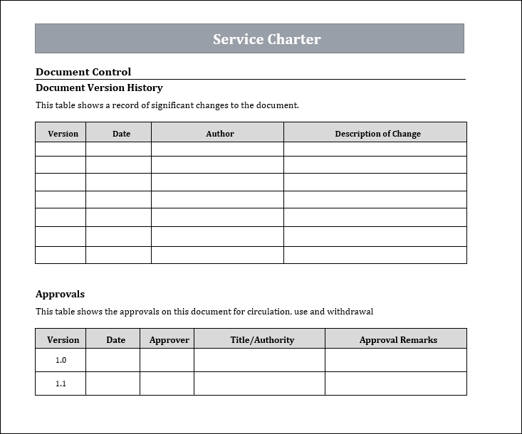 Service Charter Template, Service Charter