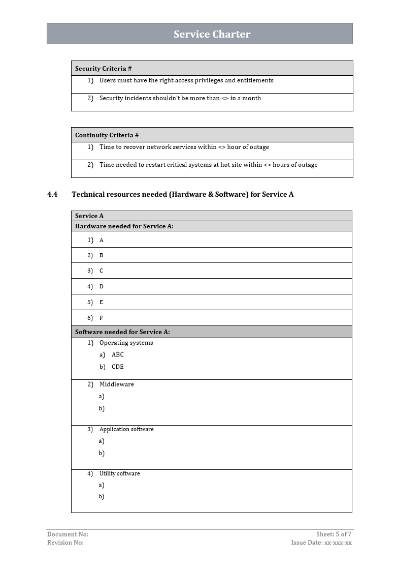 Service Chit Example Service Charter Template – ISO Templates and Documents Download