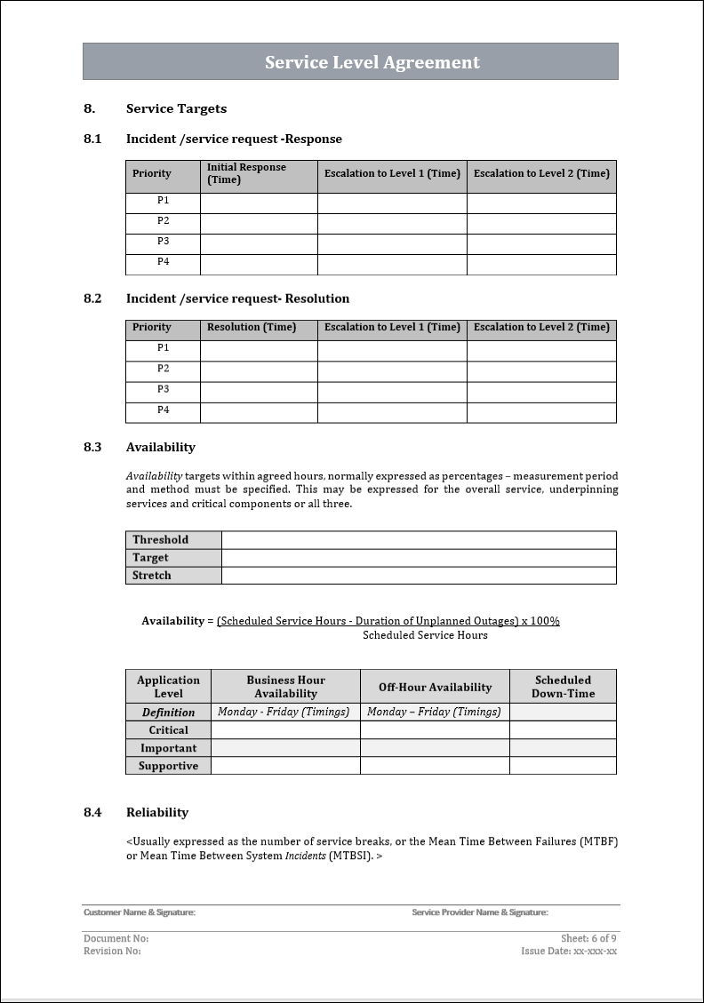 Service level agreement, service management