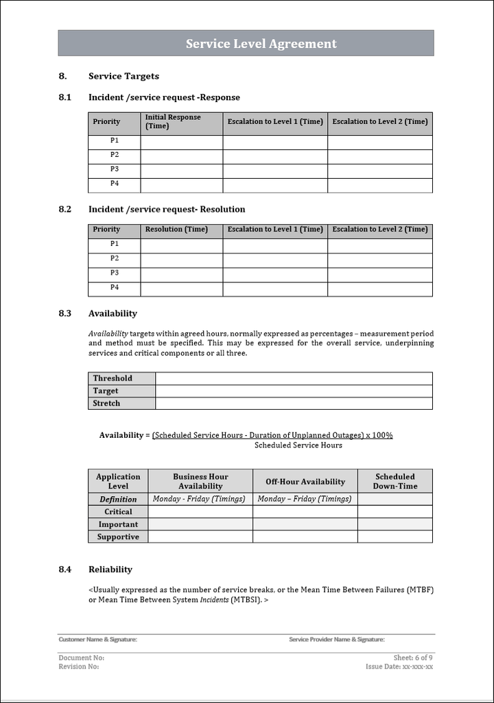 Service level agreement, service management