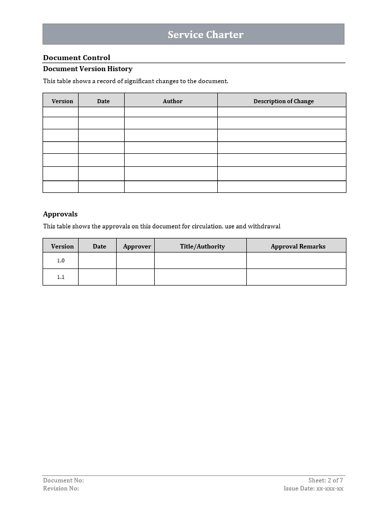 Service Chit Example Service Charter Template – ISO Templates and Documents Download