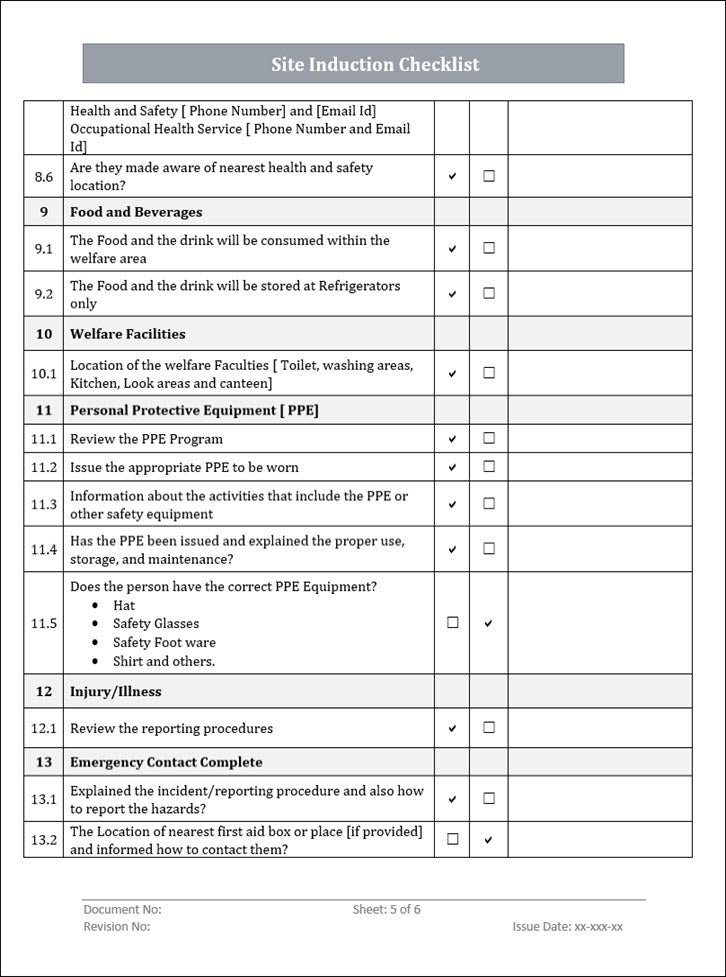 QMS Site Induction Checklist Template