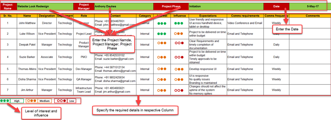 Stakeholder Register Excel Template