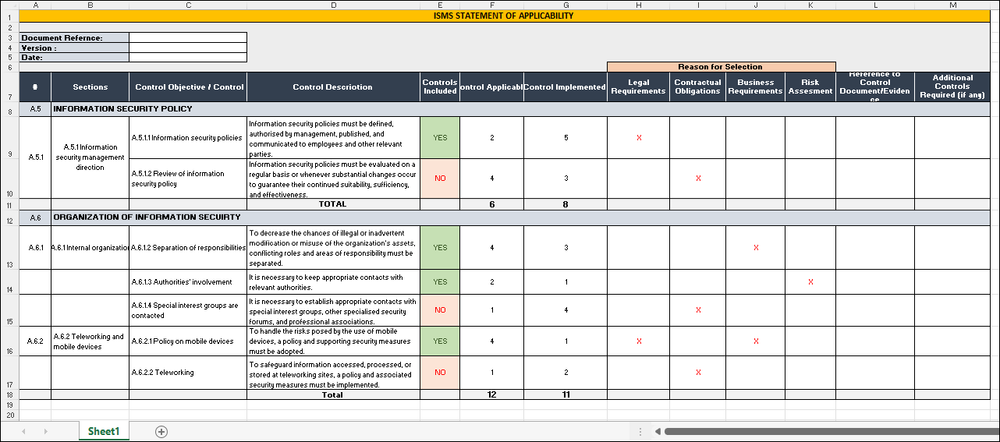 Statement of Applicability, Statement of Applicability Template, Statement of Applicability Template Excel, Statement of Applicability Excel Template, SOA Template, SOA Excel Template, SOA Template Excel