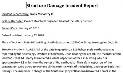 Structure damage incident report