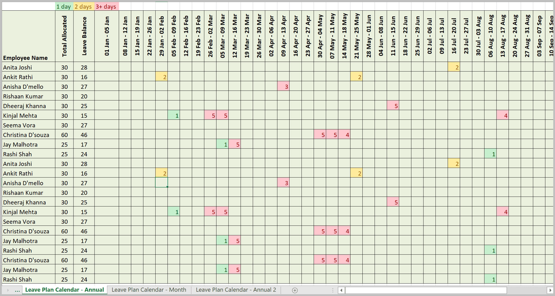 Team Leave Planner Annual