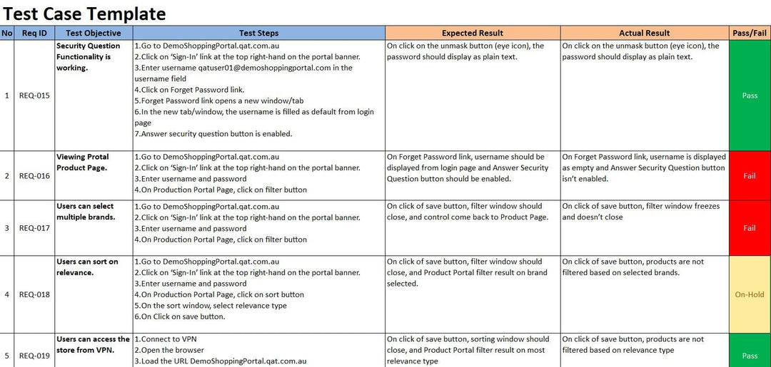 Test Case Template