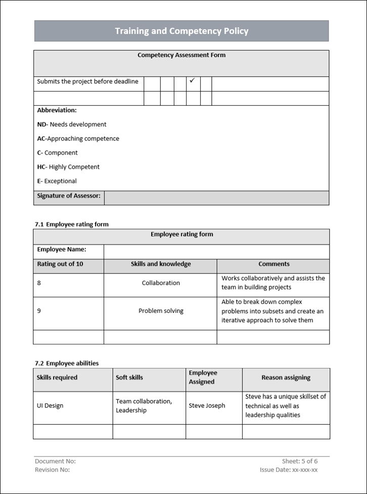 QMS Training and competency, competency assessment form