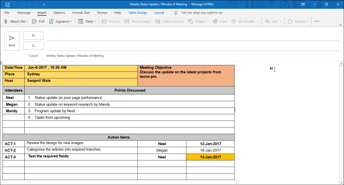 MOM Format Email Template (Outlook) – ISO Templates and Documents Download