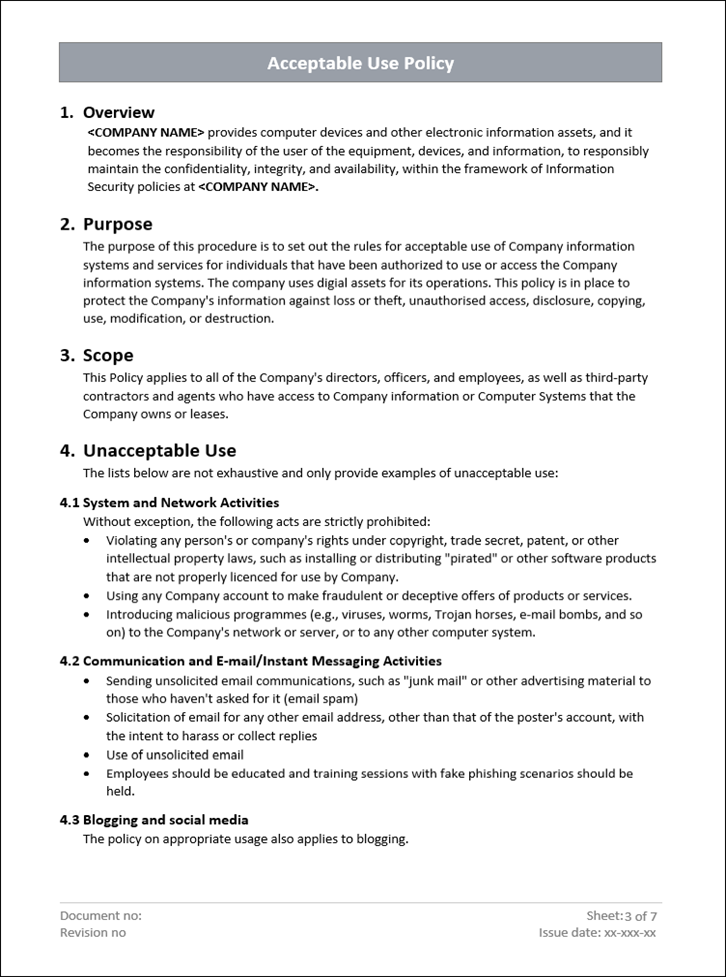 Acceptable Use Policy ISO27001 ISO Templates and Documents Download
