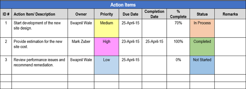 action items template, action items