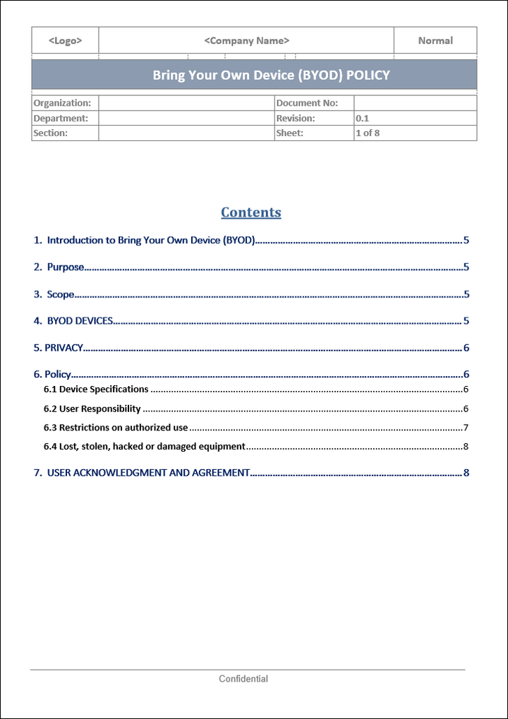 BYOD policy, BYOD template, BYOD policy template