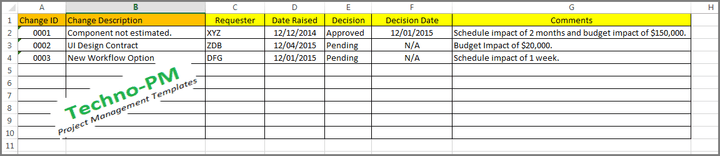 Project Change Excel Log