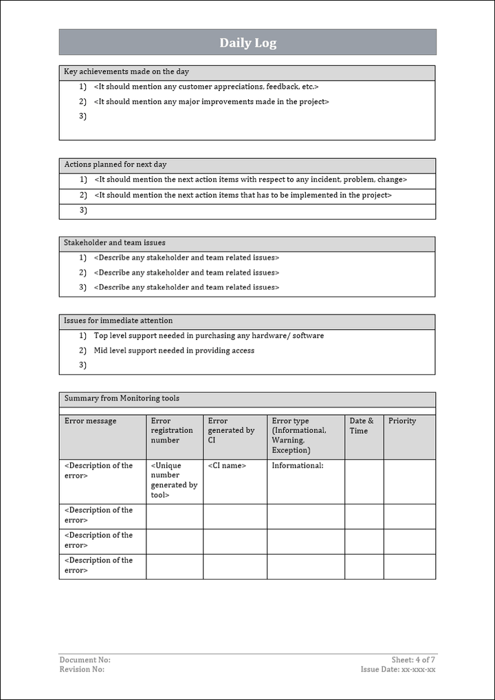 daily log template, daily log