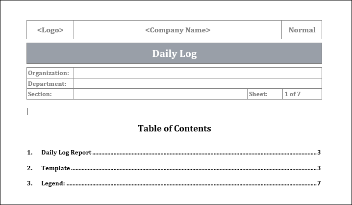 Fillable Daily Log Daily Log Template – ISO Templates and Documents Download