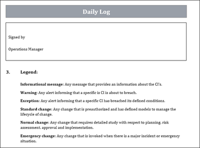 Daily log template, ITIL daily log