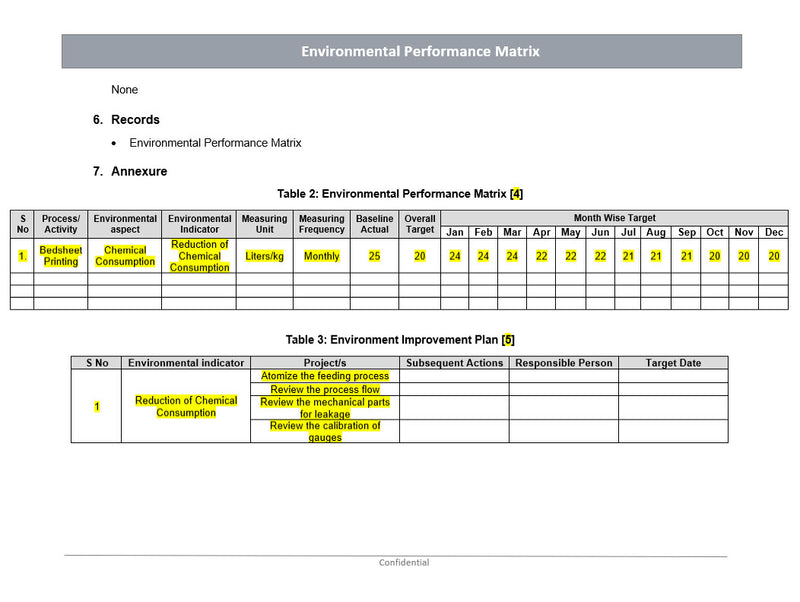 Environmental Performance Description Environment performance matrix- ISO 14001 – ISO Templates and Documents ...