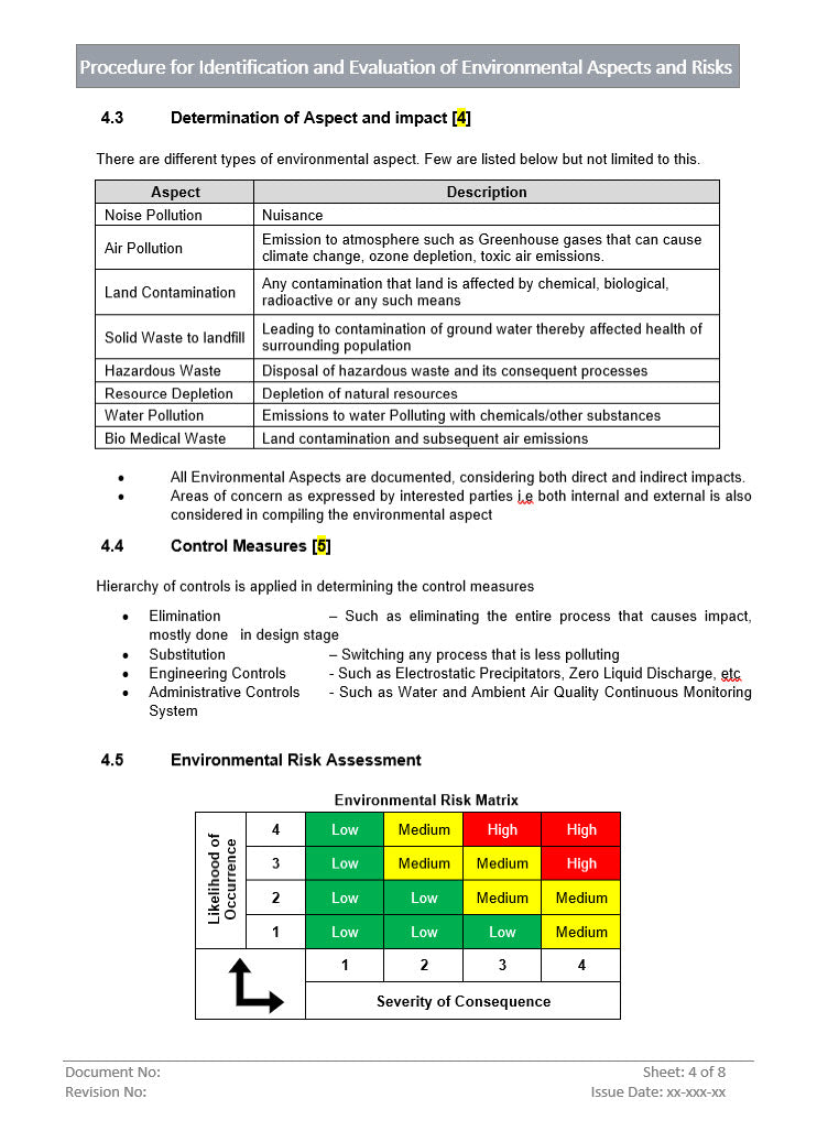 Environmental Aspects Layout Doc Procedure for Identification and Evaluation of Environmental Aspects a ...
