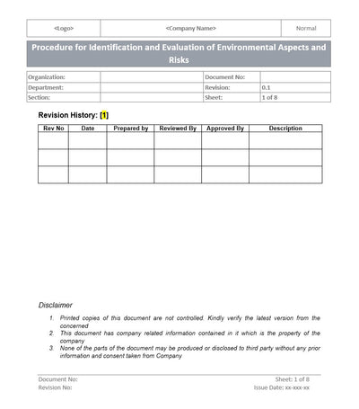 Environmental Aspects Layout Doc Procedure for Identification and Evaluation of Environmental Aspects a ...