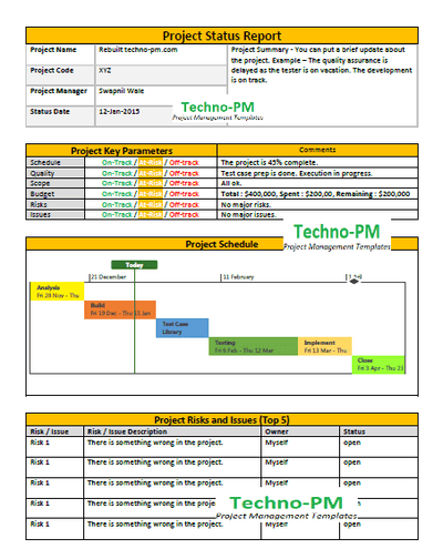 One Page Project Status Report Template 
